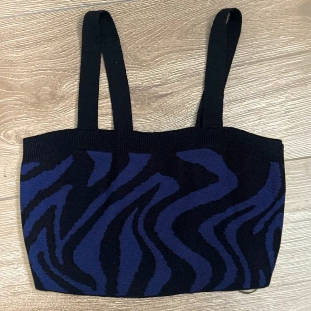 525 America Anthropologie Zebra Print Knit Crop Tank Top Purple Womens S NWT
